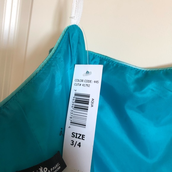 Prom dress turquoise sparkle tulle NWT junior Sz 3-4 - Picture 6 of 7